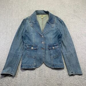 Moe Clothing Denim Blazer Jacket Womens Large Blue Jean Stretch Y2k